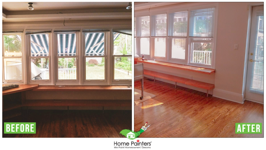 before and after image of room contains window