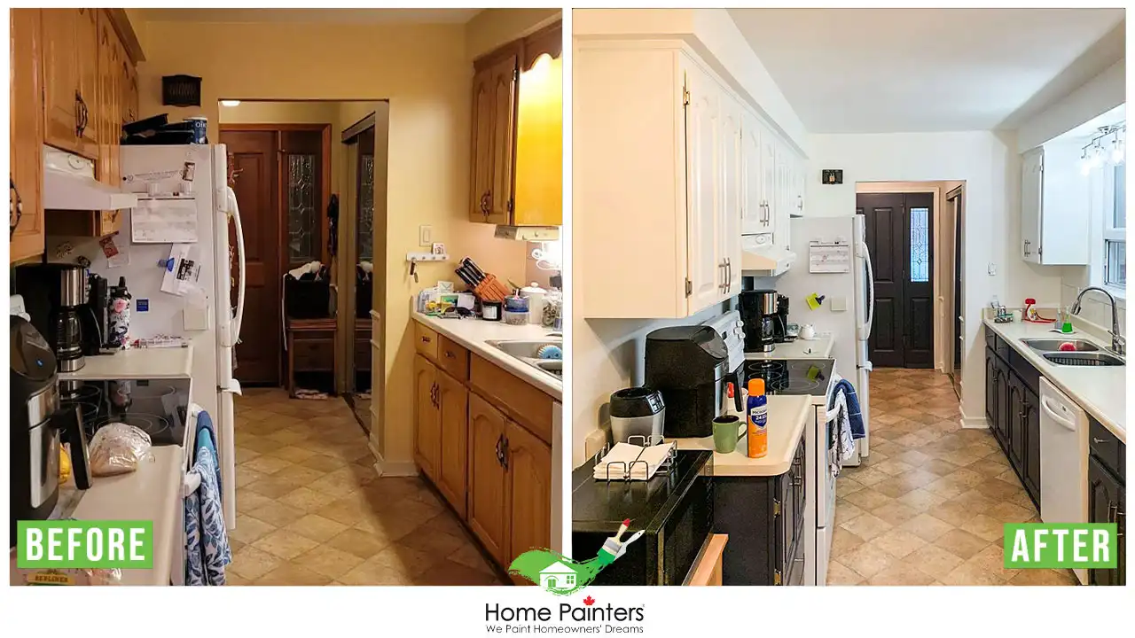 Kitchen Cabinet Spraying Before and After