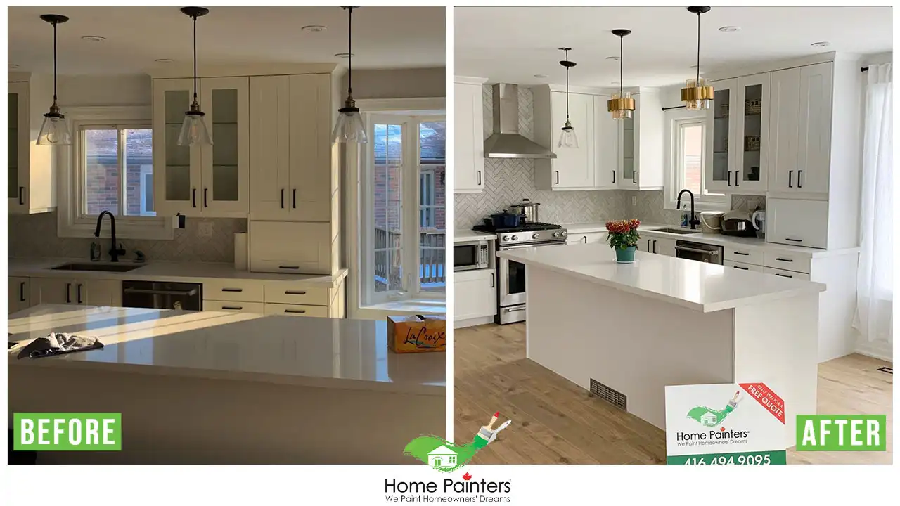Kitchen Cabinet Spraying Before and After