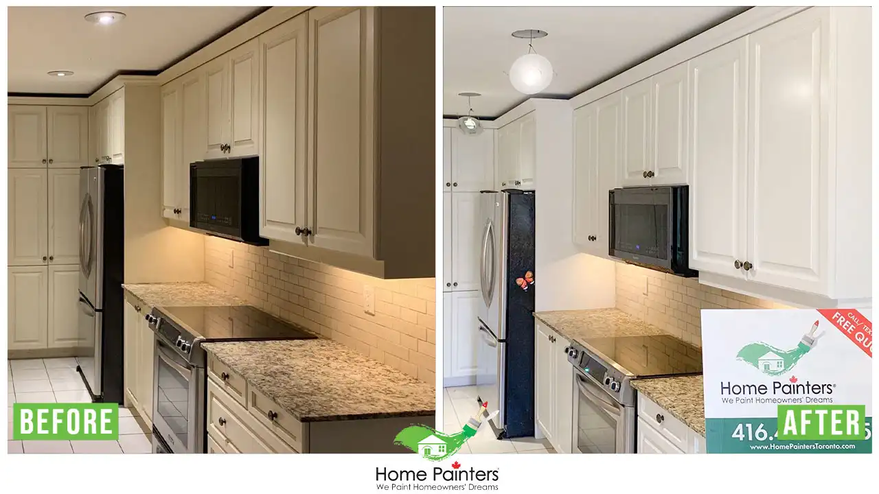 Kitchen Cabinet Spraying Before and After