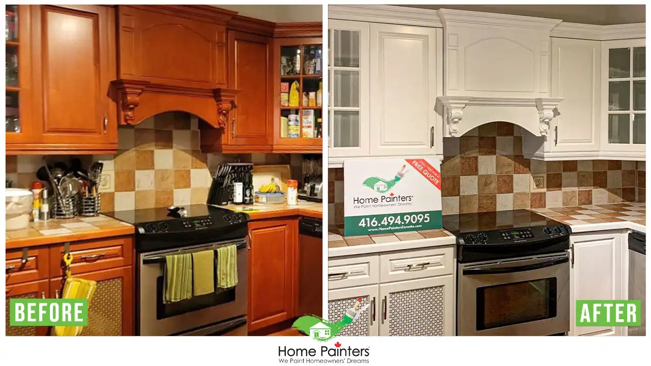 Kitchen Cabinet Spraying Before and After