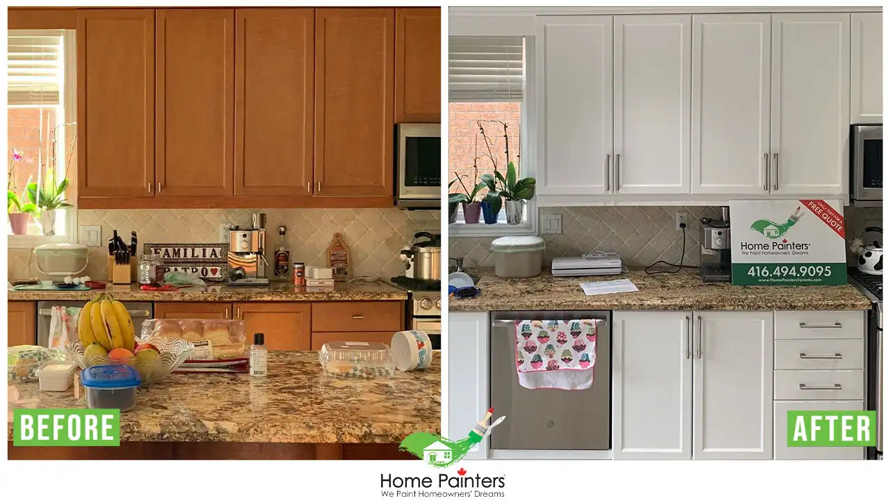 Kitchen Cabinet Spraying Before and After