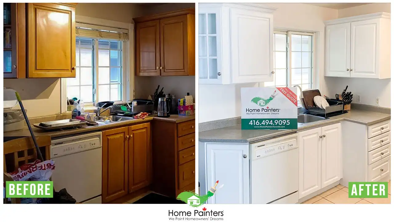 Kitchen Cabinet Spraying Before and After