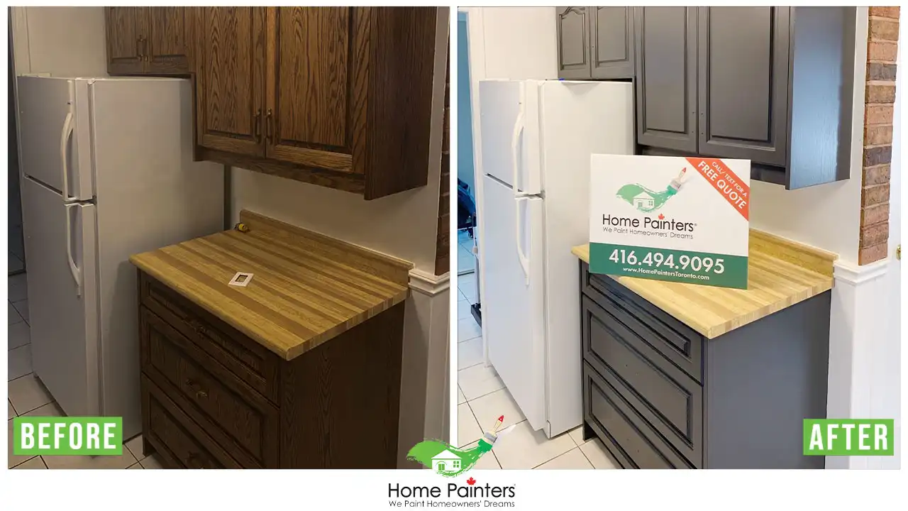 Kitchen Cabinet Spraying Before and After