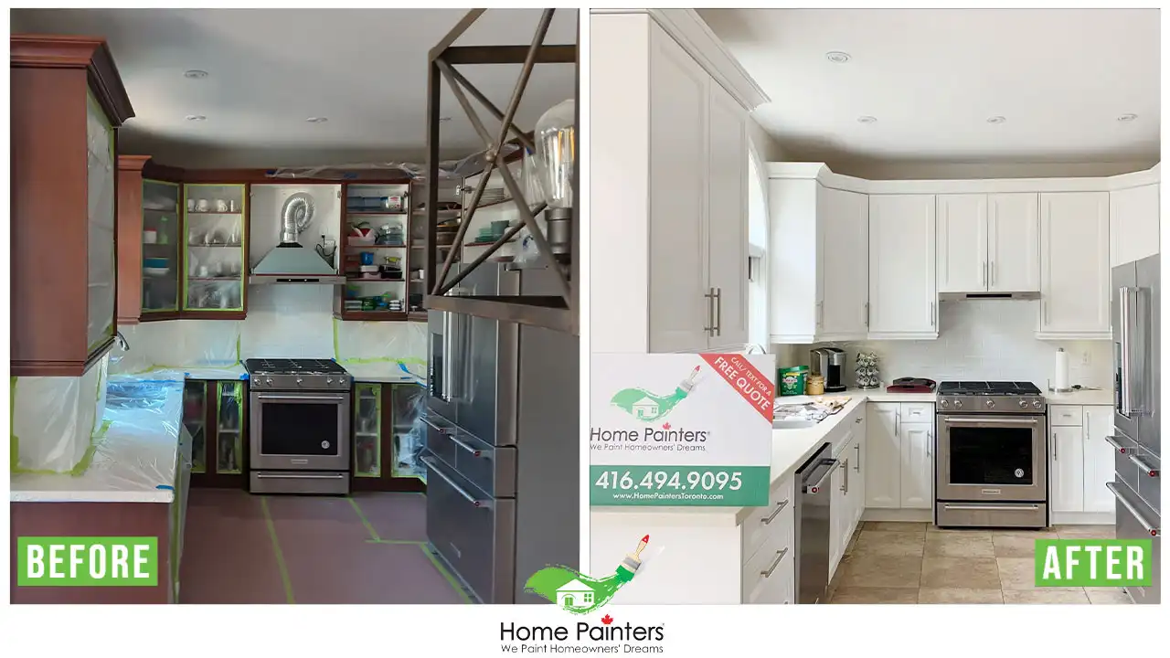 Kitchen Cabinet Spraying Before and After