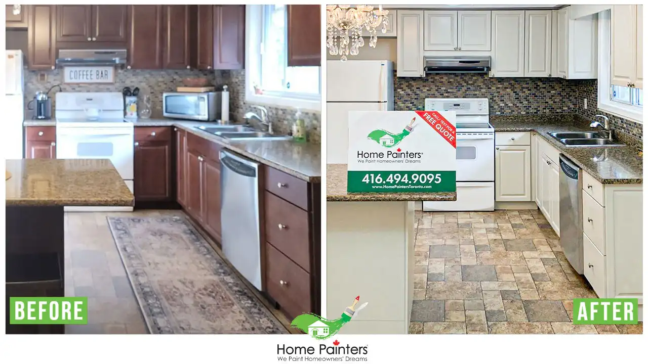 Kitchen Cabinet Spraying Before and After