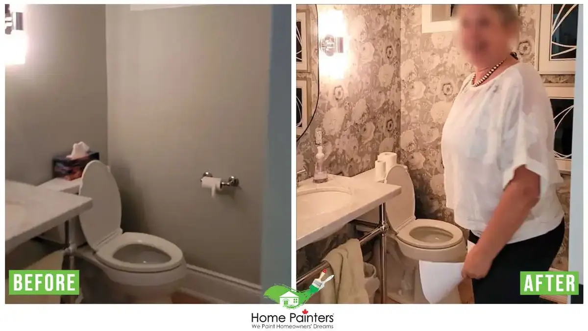 bathroom wallpaper before and after