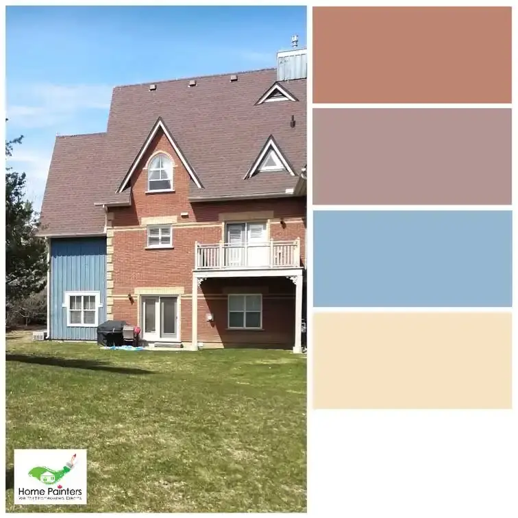 light colour palette for exterior design aluminum siding painted blue on red brick house
