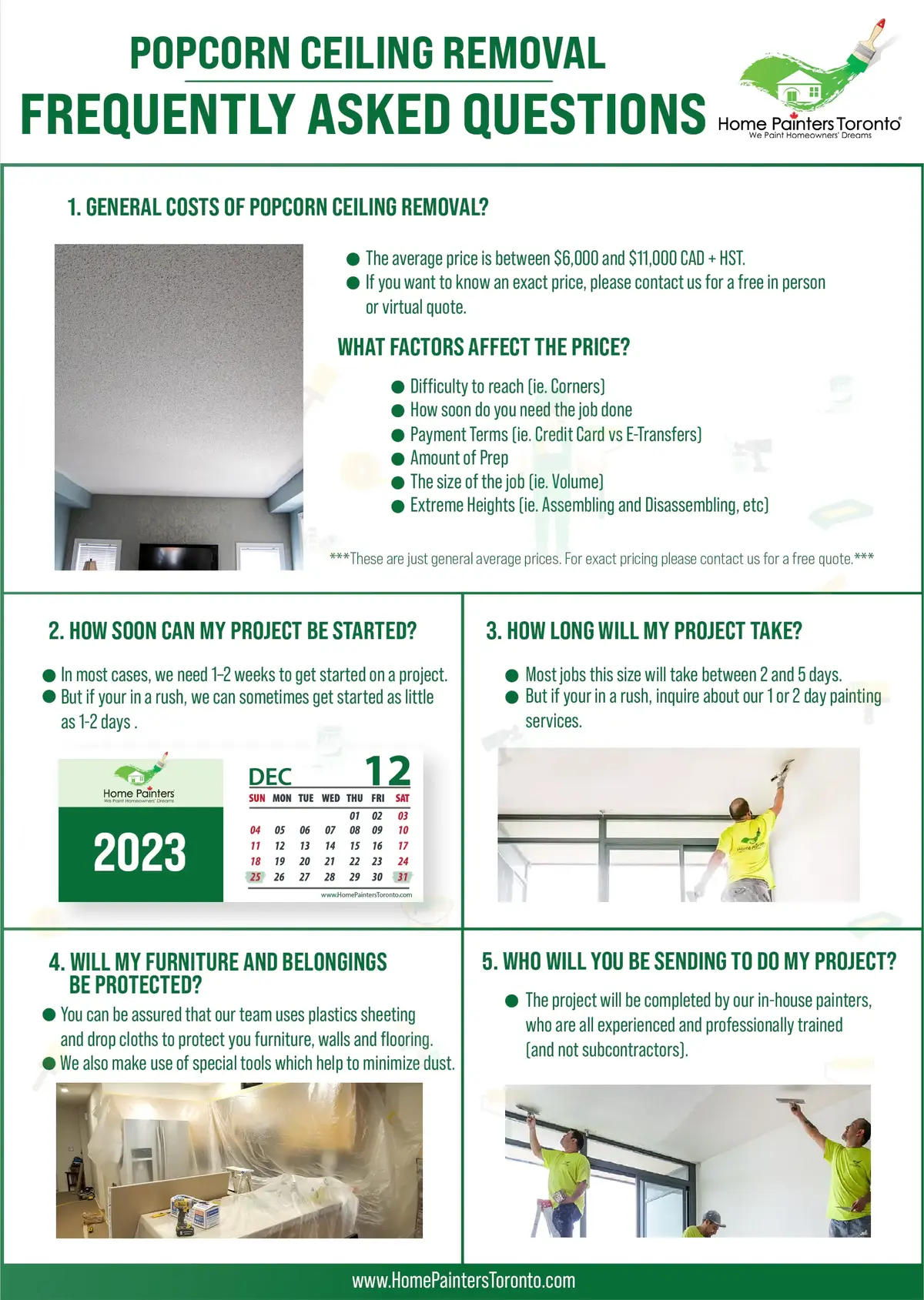 Infographic of frequently asked questions about flattening popcorn ceiling