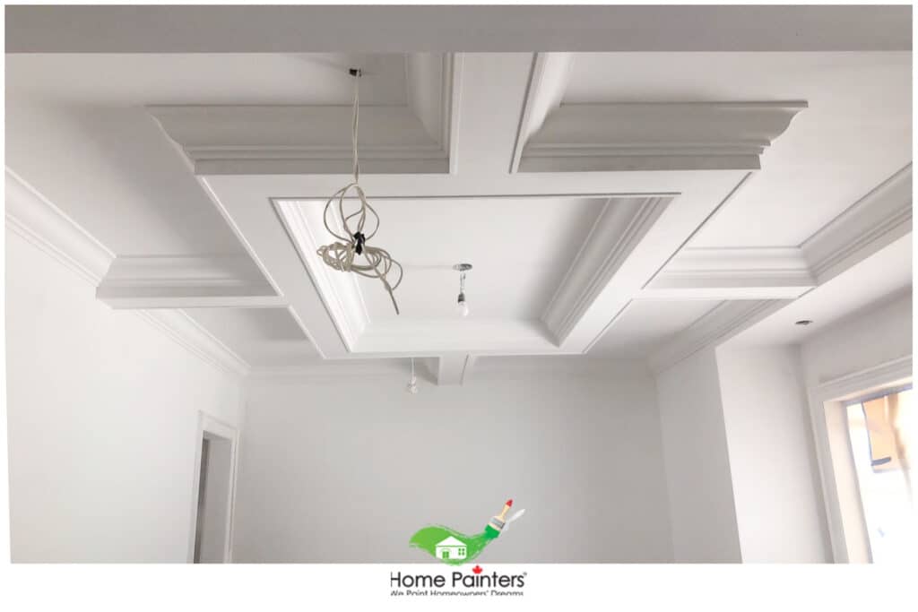Interior Painting Ceiling White Crown Moulding and Trim Painting in Newly Renovated Living Room