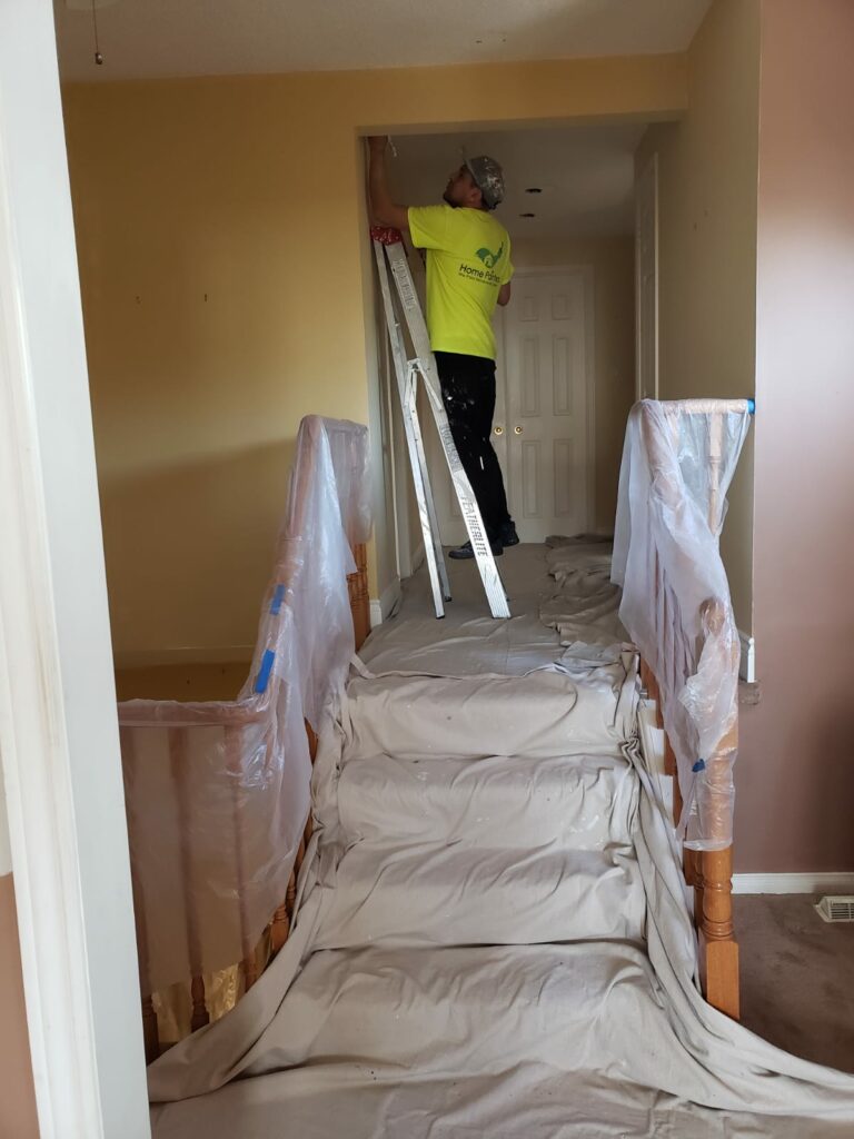 Interior painting during drop sheets and protections