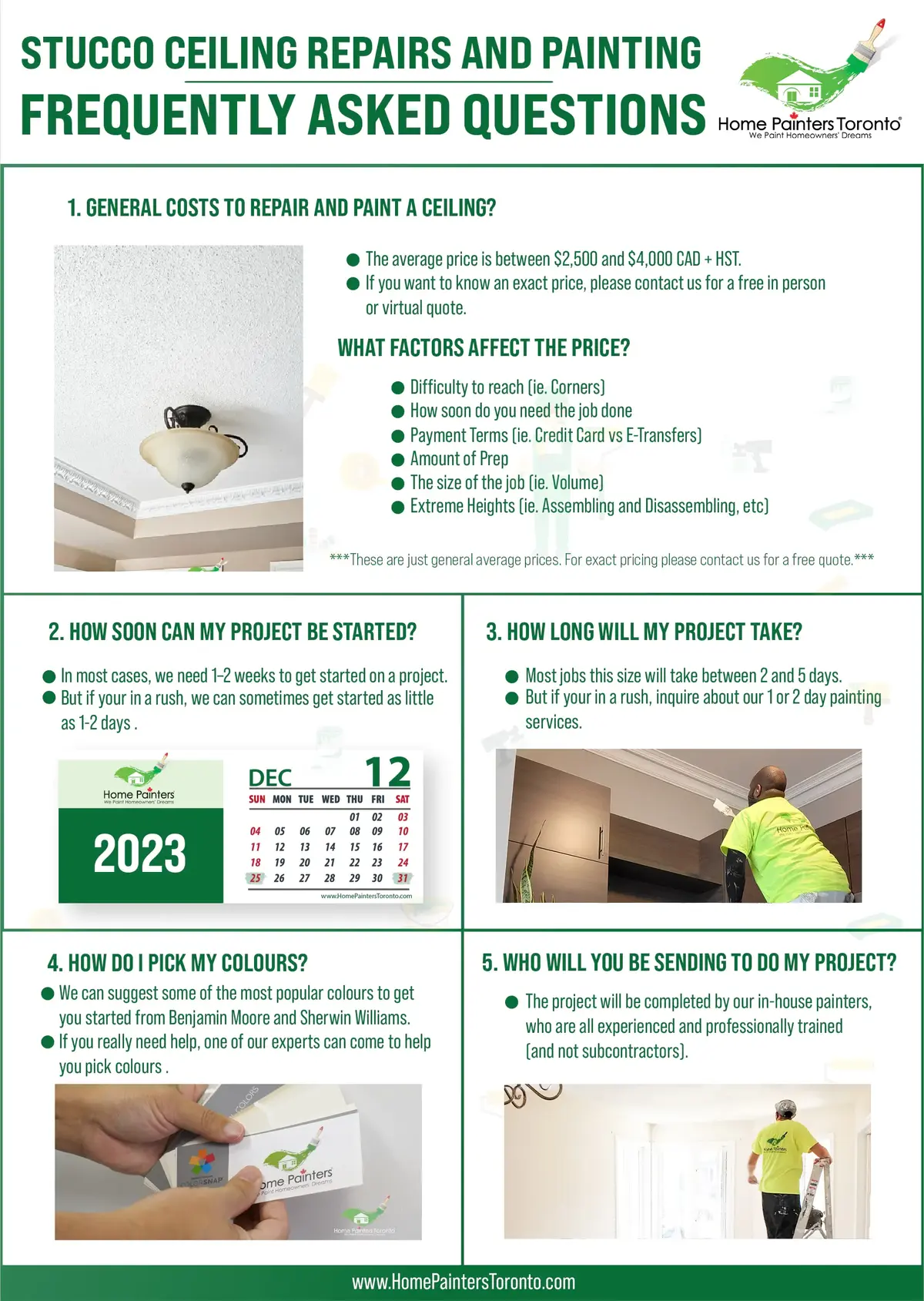 infographics of frequently asked questions about stucco ceiling repairs and painting