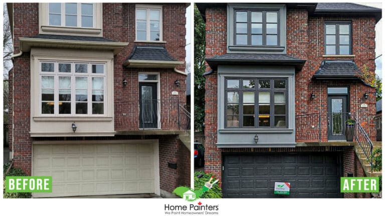 Before and After Exterior Window And Door Frame Garage Door Painting By Home Painters Toronto