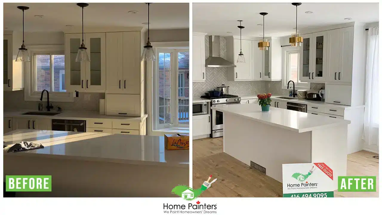 Interior Kitchen Cabinet Spraying Before and After