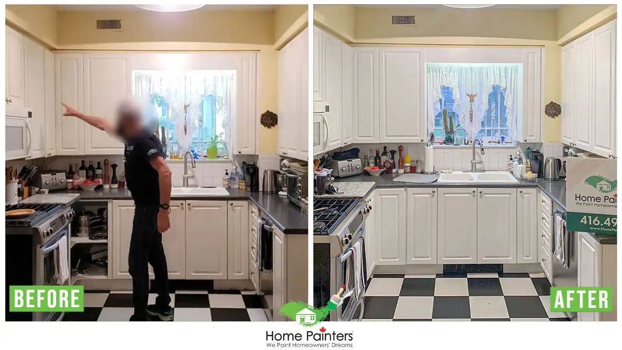 Interior Kitchen Cabinet Spraying Before and After