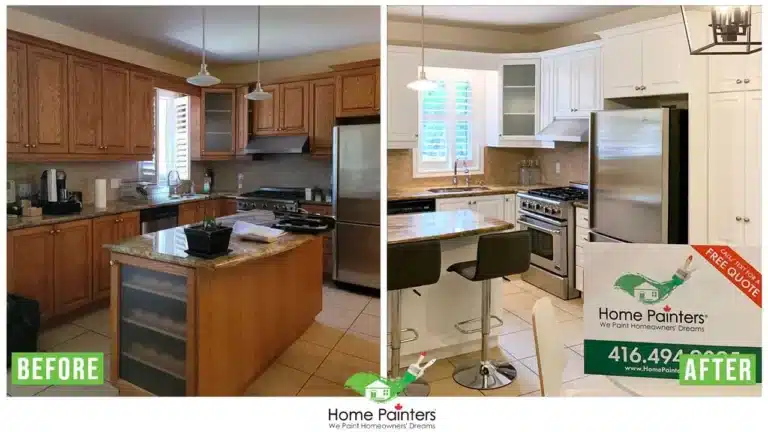 Interior Kitchen Cabinet Spraying Before and After