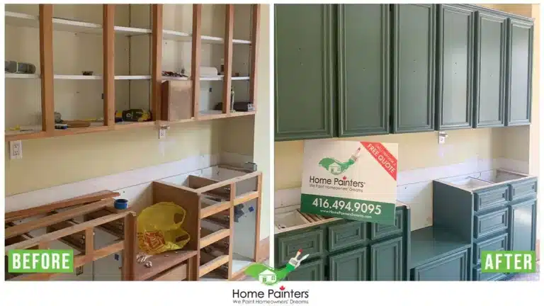 Interior Kitchen Cabinet Spraying Before and After