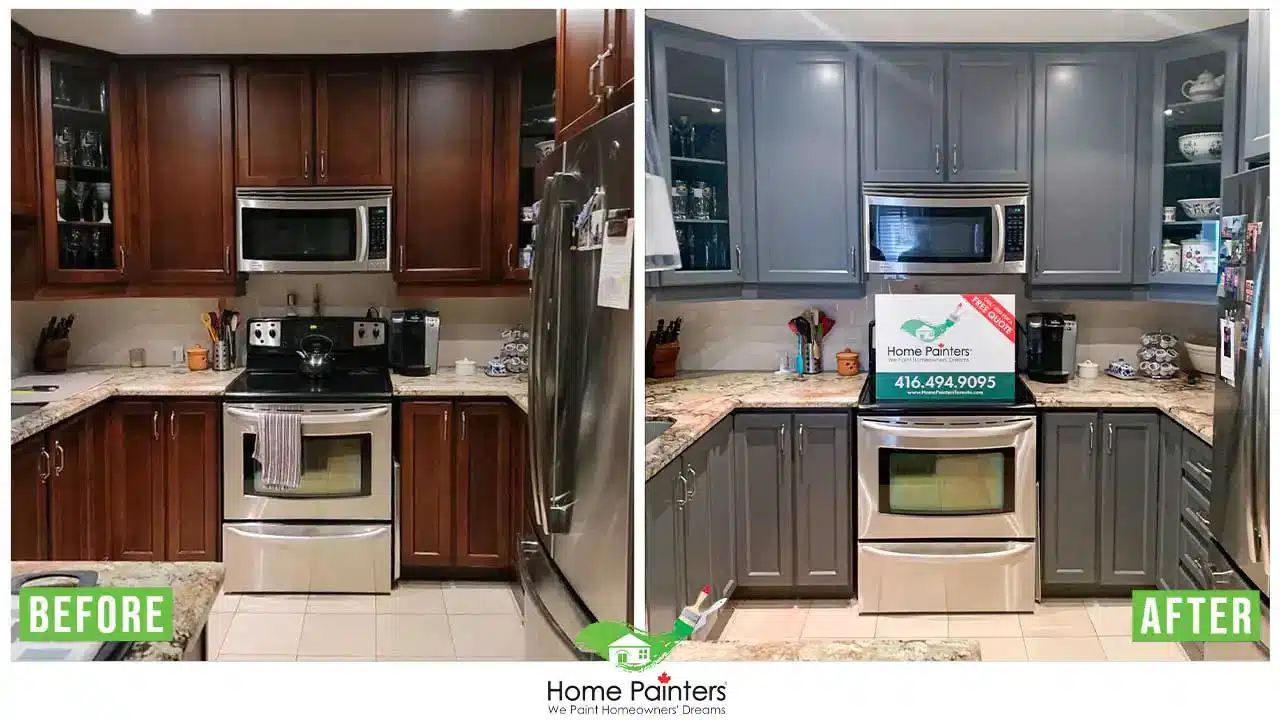 Kitchen Cabinet Spraying Before and After