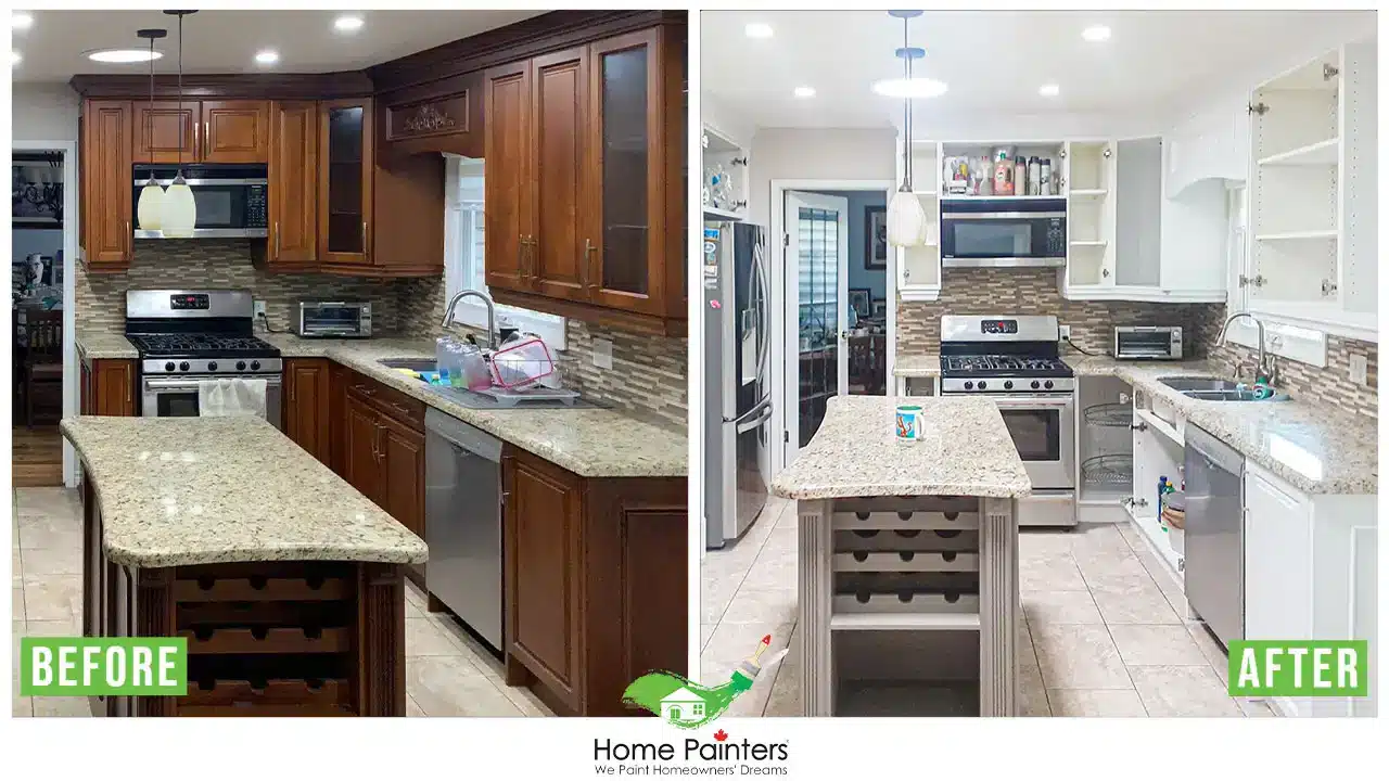 Interior Kitchen Cabinet Spraying Before and After