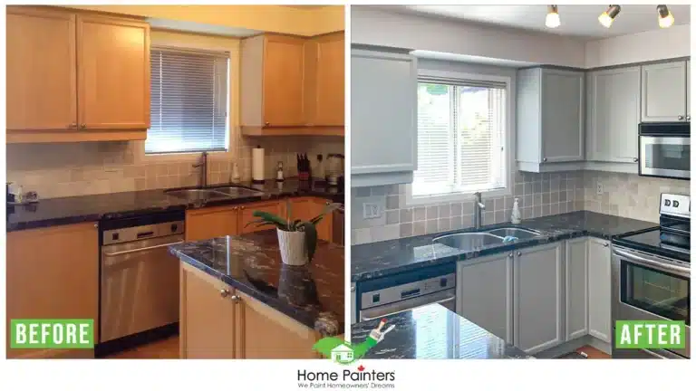 Interior Kitchen Cabinet Spraying Before and After