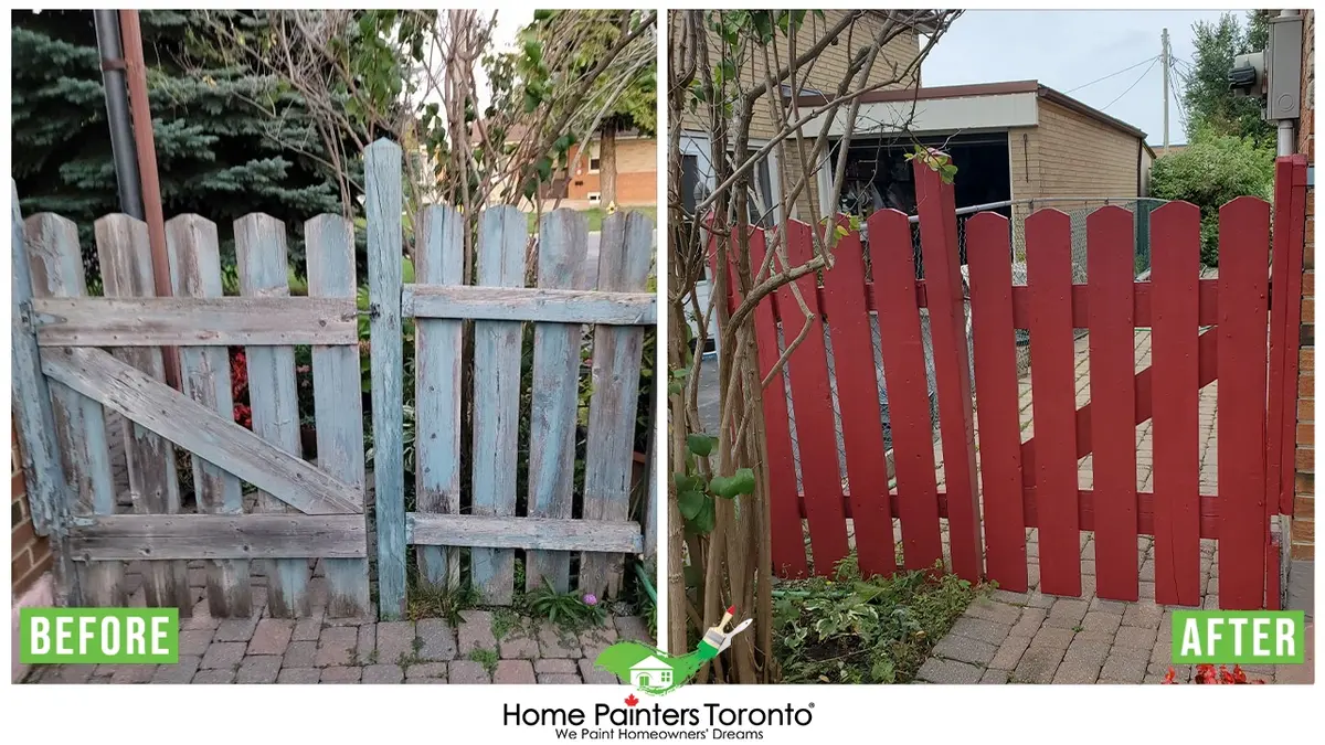exterior wood fence painting before and after