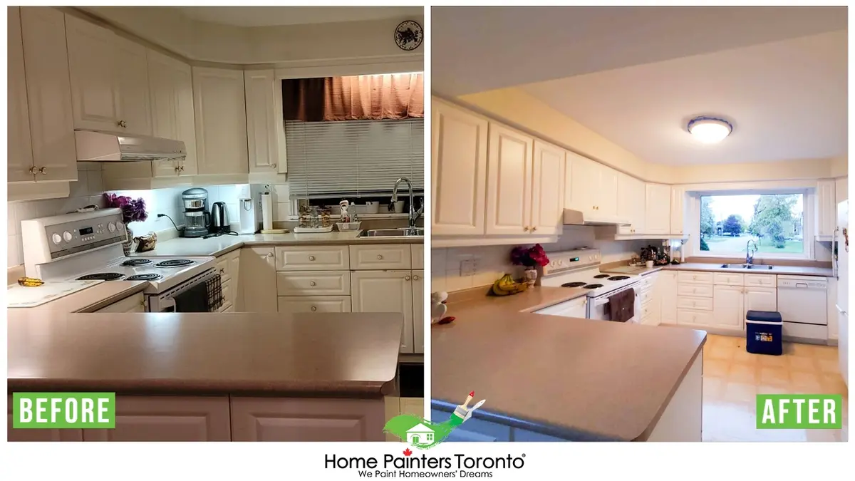 kitchen cabinet spraying before and after