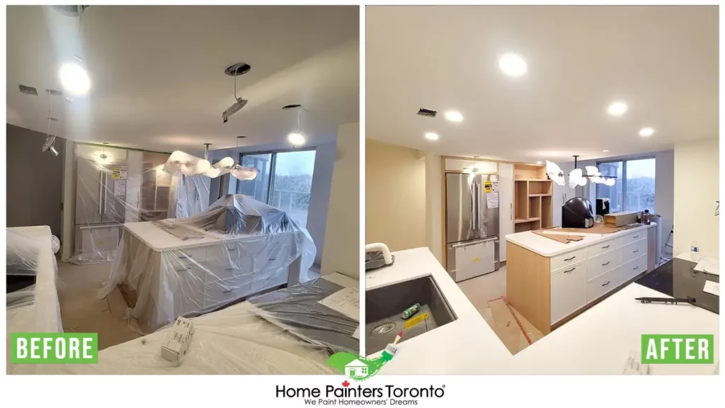 before and after interior ceiling painting