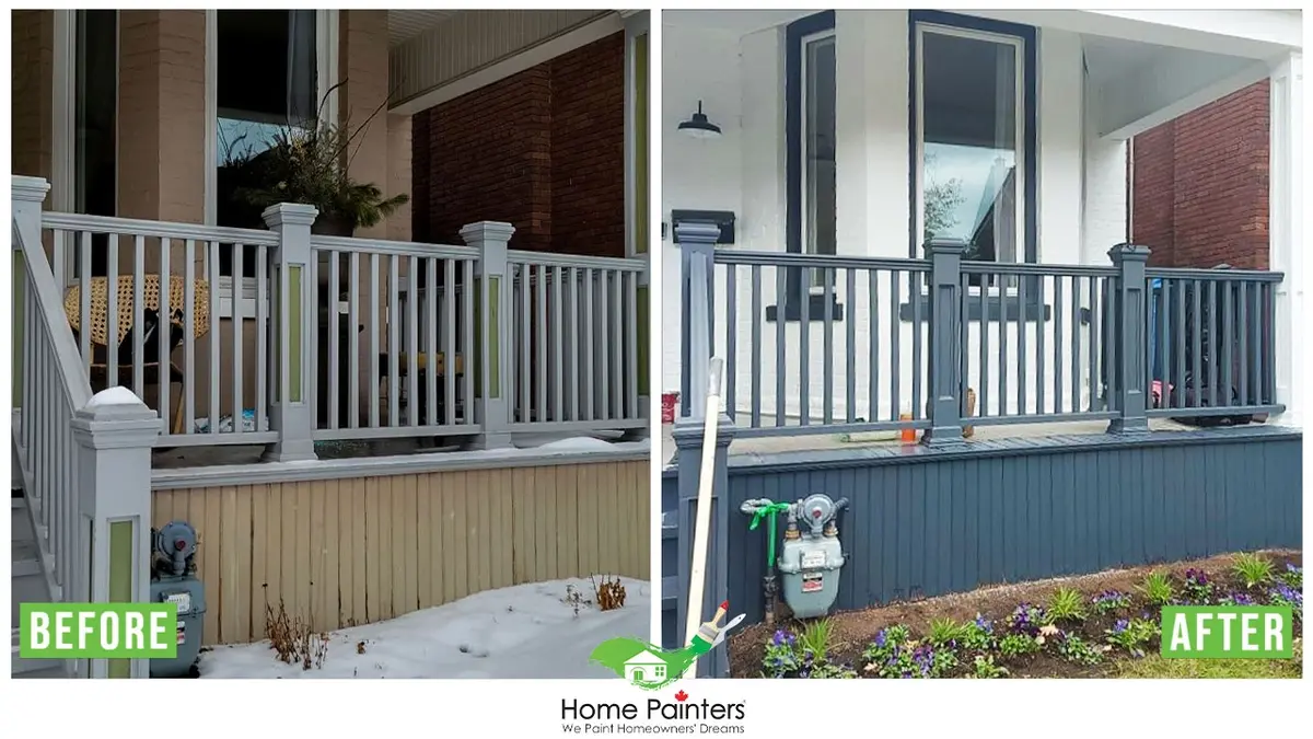 before and after porch wood repair and painting