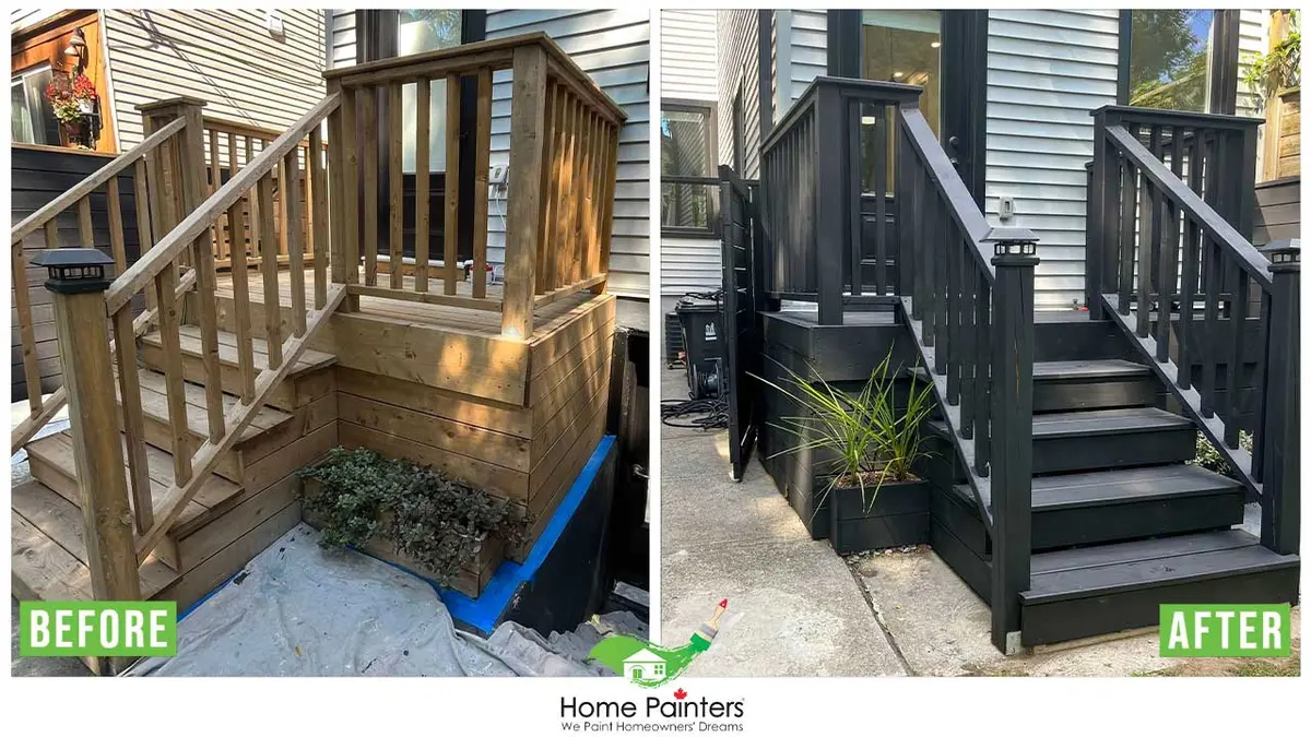 before and after porch wood repair and painting