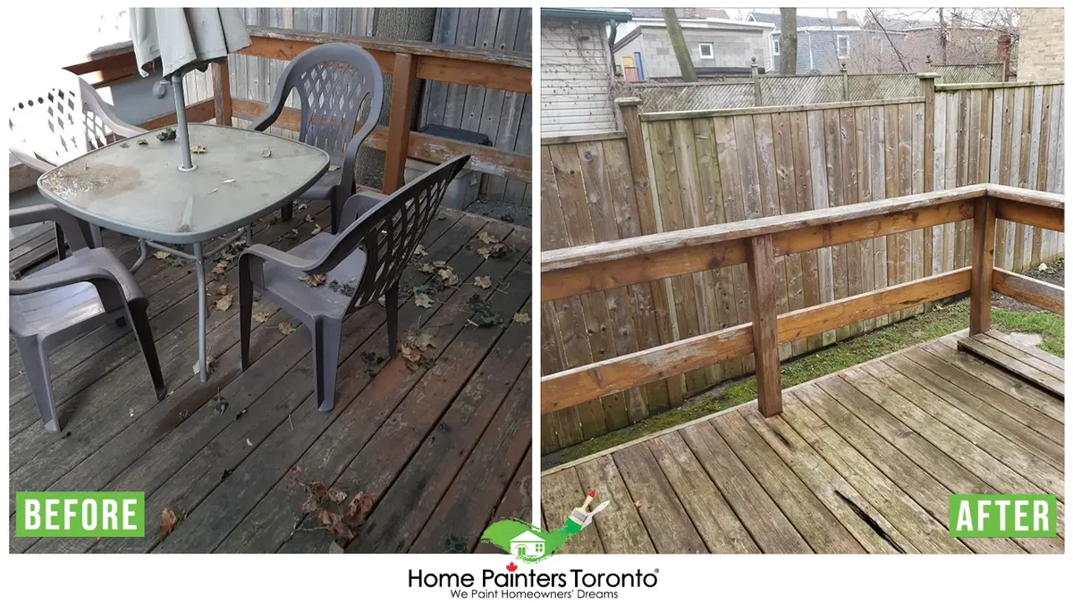 before and after wood deck and fence replacement