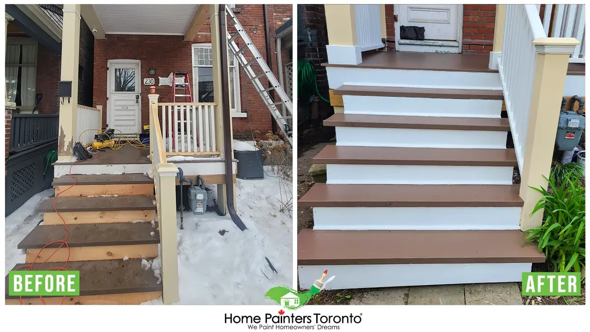before and after result wood deck and stair