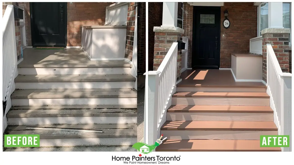 Exterior Wood Railings, Posts, and Pickets Replacement and Repairs Before and After Result