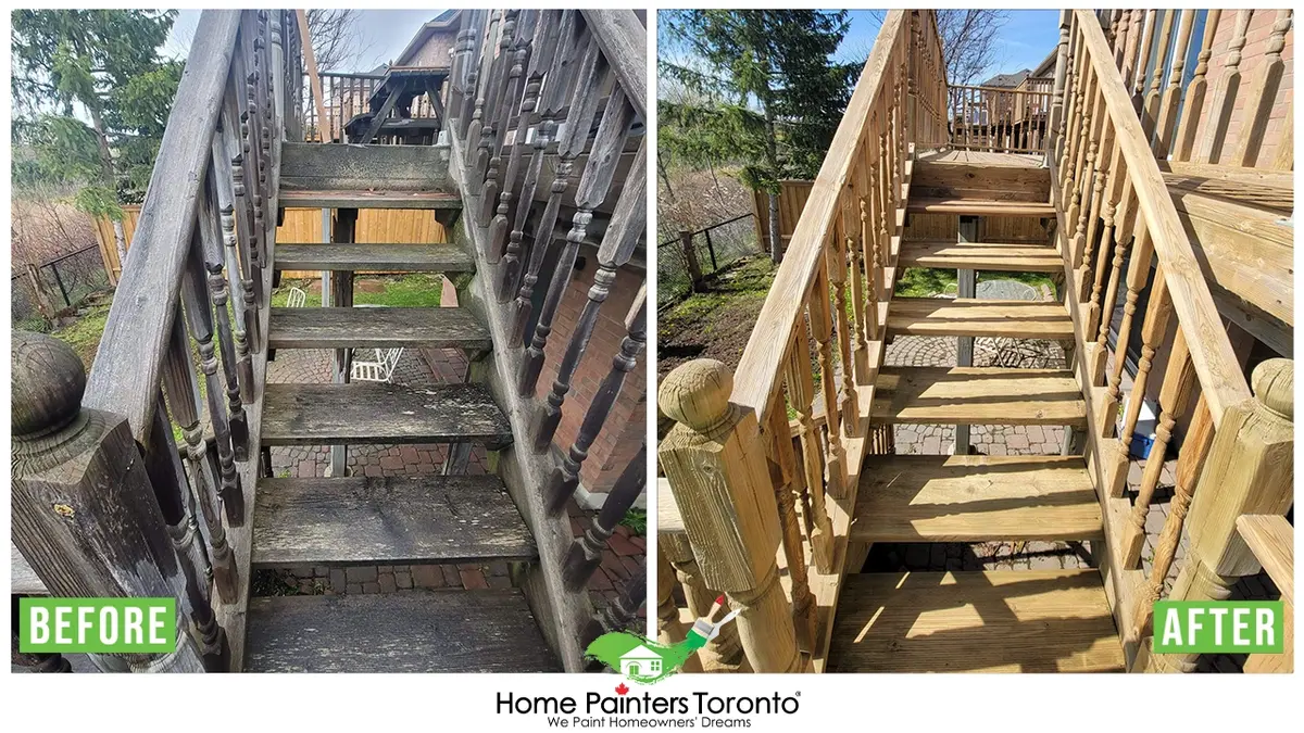Exterior Wood Railings, Posts, and Pickets Replacement and Repairs Before and After Result