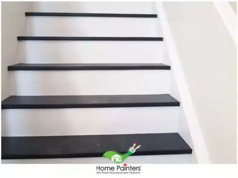 Interior Painting Staircase Painting And Staining White Wood Stairs Painted Black And White