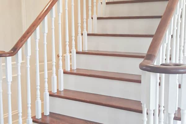 White oak stairs with white paint and oak stain