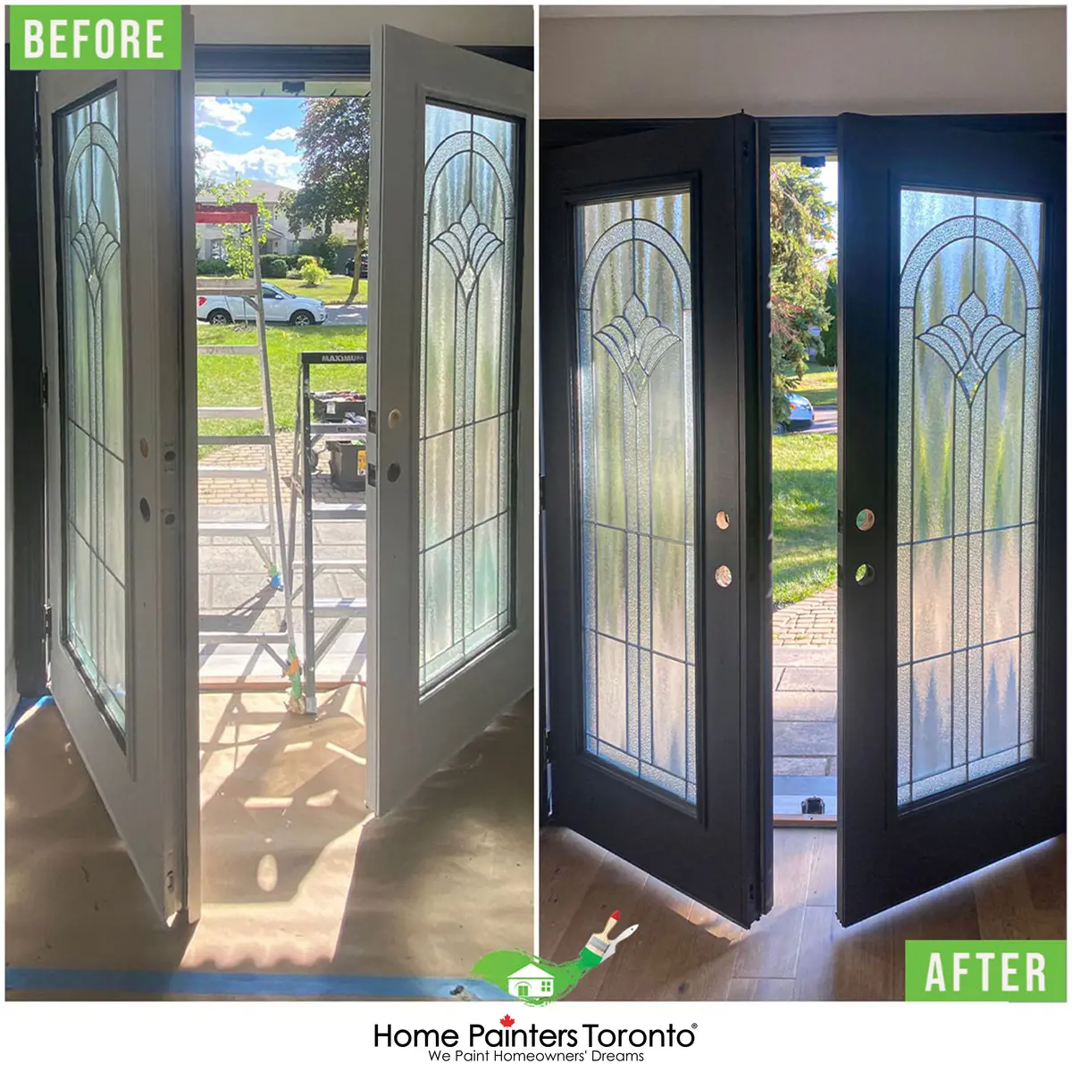 before and after result of door installation and repair