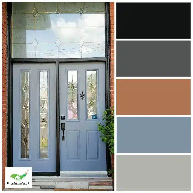 Grey Front Door with Brick Exterior Color Palette