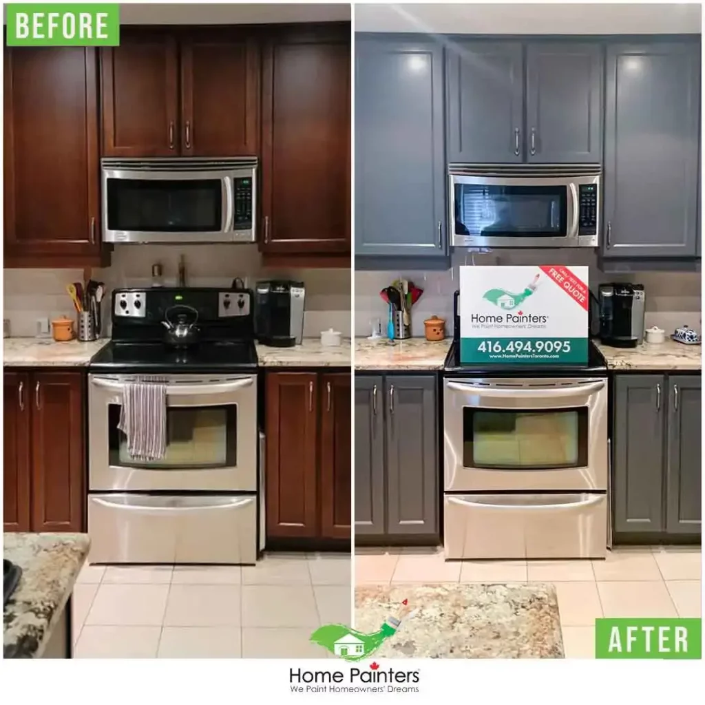 Kitchen Cabinet Spraying Before and After