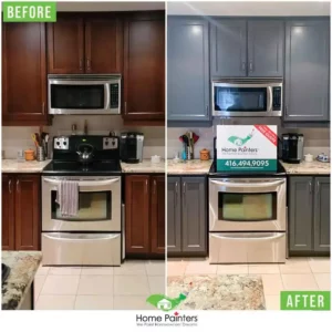 Kitchen Cabinet Spraying Before and After