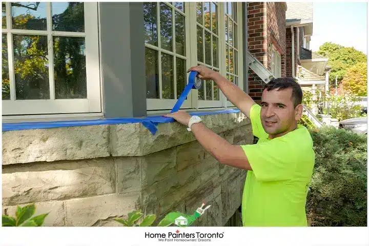 Painter Prepping Metal Trim