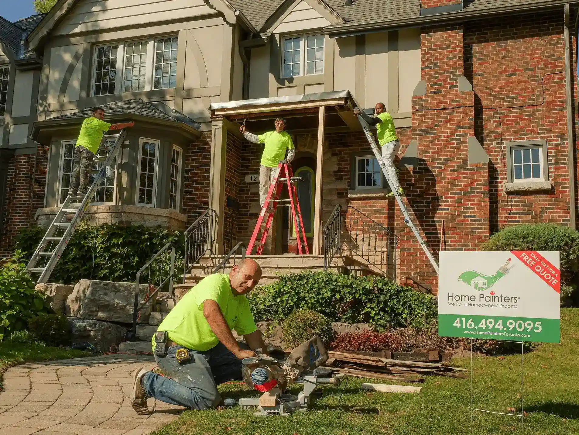 Different Toronto exterior surface types requiring specific finishes including wood, brick, stucco, and aluminum