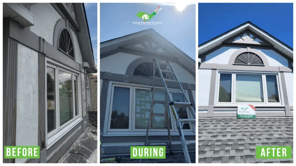 Exterior Wood Window Trim Painting in Pickering - Before and After