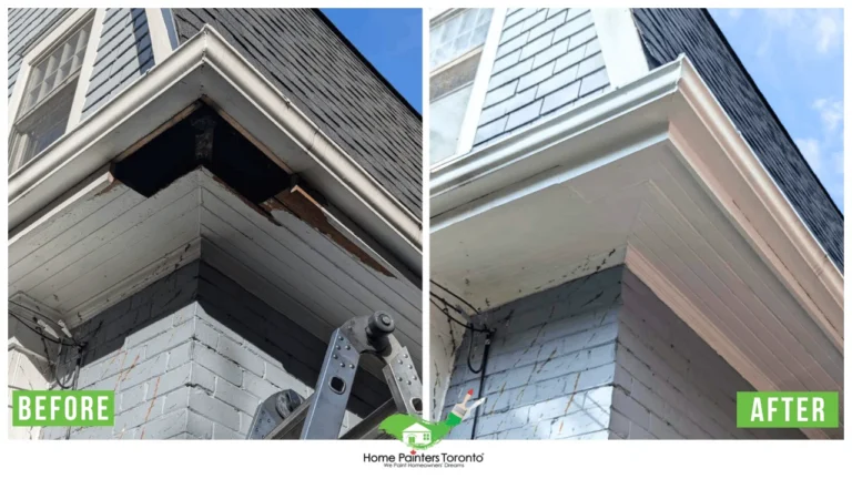 Wood Soffit Repair and Painting in Deer Park - Before and After